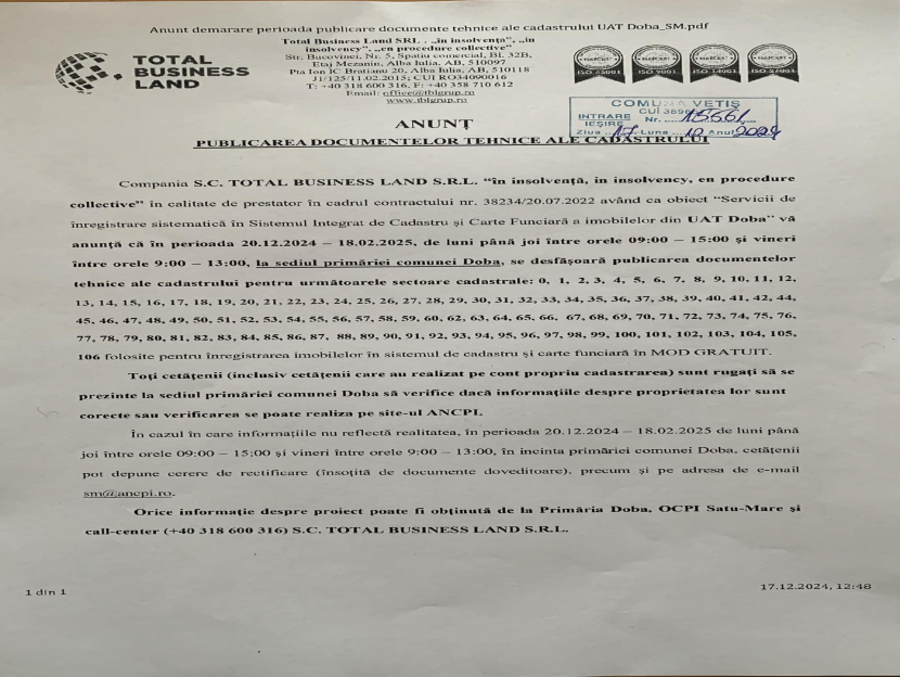 18.12.2024- Anunț pentru cetățeni