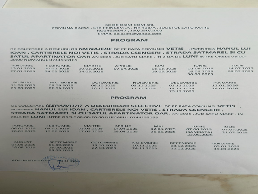 23.01.2025- Anunț colectare deșeuri